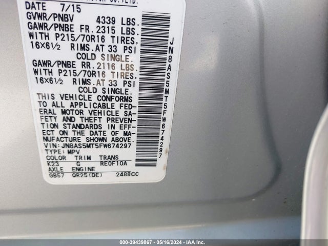 Nissan Rogue Select S 2015 JN8AS5MT5FW674297 Image 9