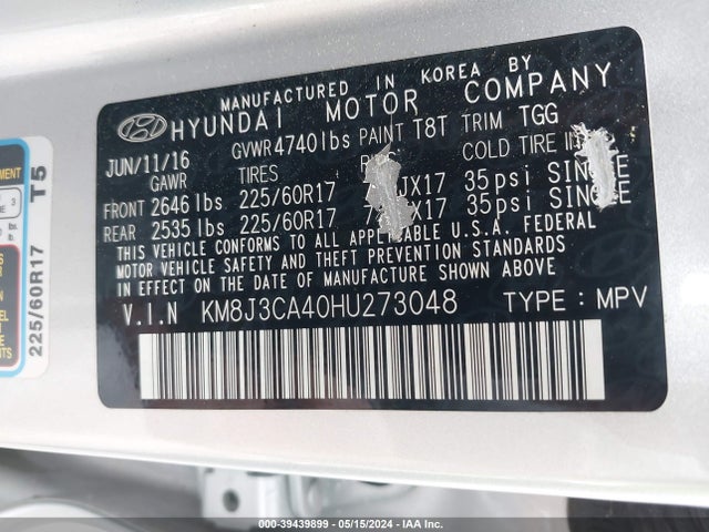 Hyundai TUCSON SE 2017 KM8J3CA40HU273048 Image 9