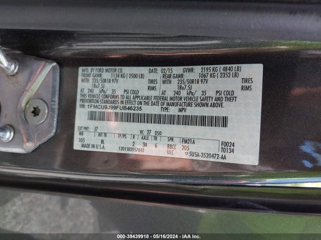 Ford Escape Titanium 2015 1FMCU9J99FUB46235 Image 9