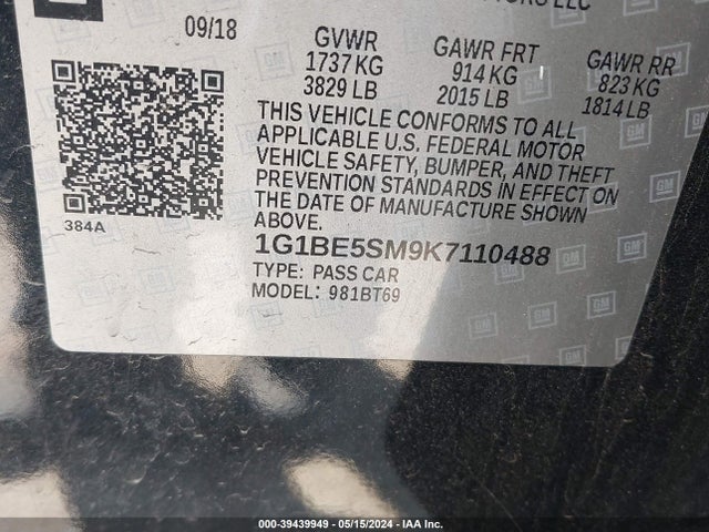 Chevrolet CRUZE LT 2019 1G1BE5SM9K7110488 Image 9