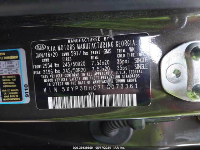 5XYP3DHC7LG073361 KIA Telluride Ex
