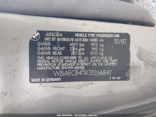 1988 BMW 635 WBAEC841XJ3266847 Photo 8