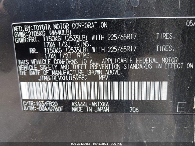 Toyota RAV4 LE 2017 JTMBFREVXHJ159582 Image 9