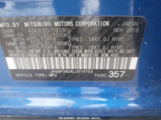 JA4AP3AU4LU014753 Mitsubishi Outlander Sport 2.0 Es