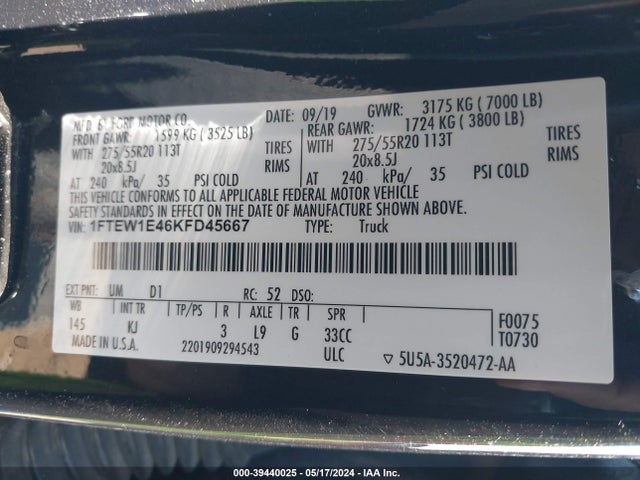 Ford F-150 King Ranch 2019 1FTEW1E46KFD45667 Image 9