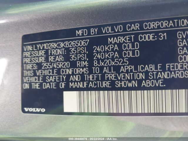 LYV102RK3KB265067 Volvo Xc60 T5 Momentum