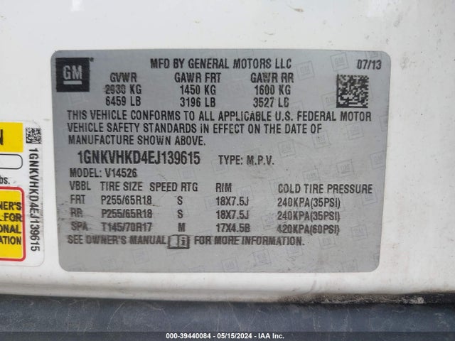 Chevrolet Traverse 2lt 2014 1GNKVHKD4EJ139615 Image 9
