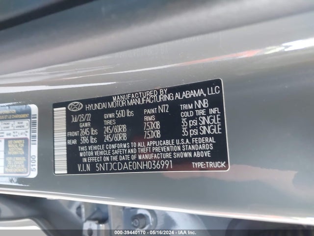 Hyundai Santa Cruz Sel 2022 5NTJCDAE0NH036991 Image 9