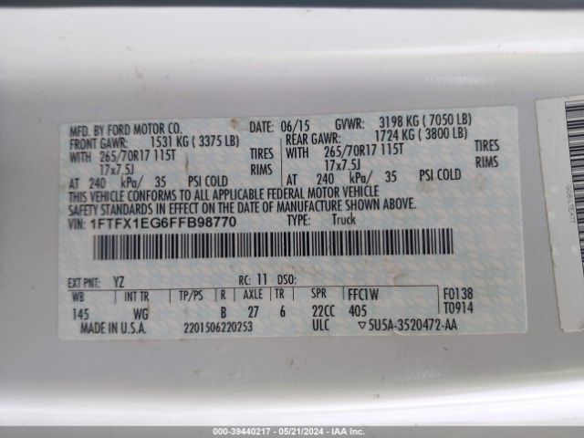 1FTFX1EG6FFB98770 Ford F-150 Xl