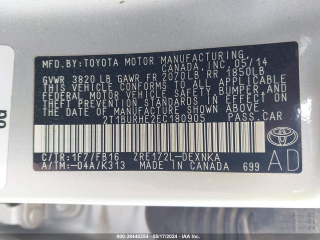 Toyota Corolla Le Plus 2014 2T1BURHE2EC180905 Image 9