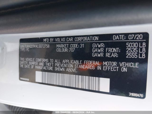 7JRA22TK4LG072758 Volvo S60 T6 Momentum