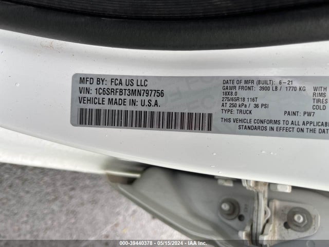 RAM 1500 Big Horn 2021 1C6SRFBT3MN797756 Image 9
