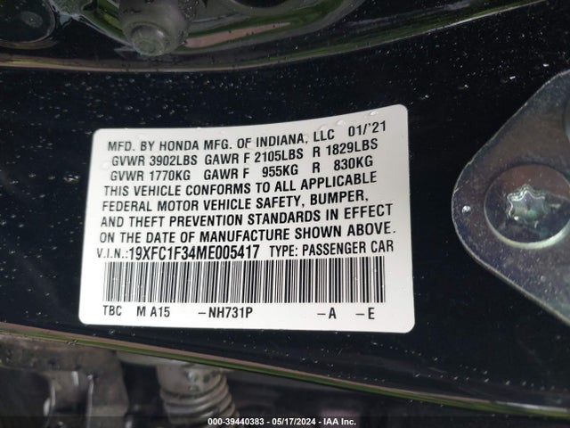 Honda CIVIC EX 2021 19XFC1F34ME005417 Image 9