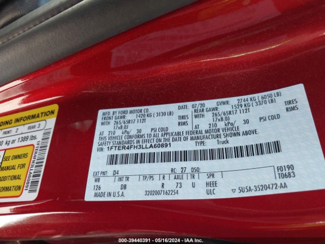 1FTER4FH3LLA60891 Ford Ranger Lariat