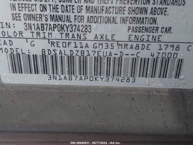 3N1AB7AP0KY374283 Nissan SENTRA SV