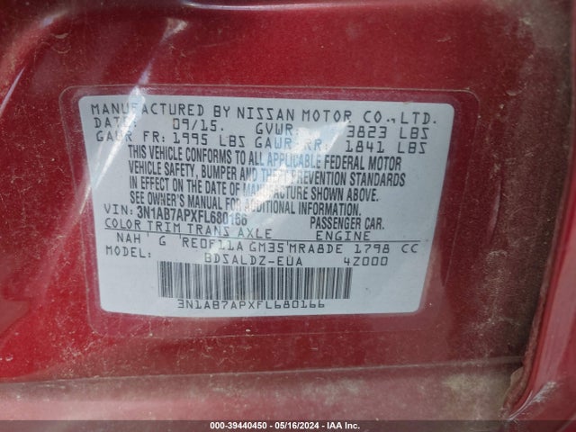Nissan SENTRA SV 2015 3N1AB7APXFL680166 Image 9