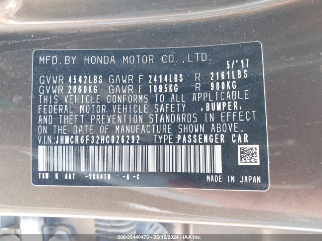JHMCR6F32HC026292 Honda ACCORD HYBRID