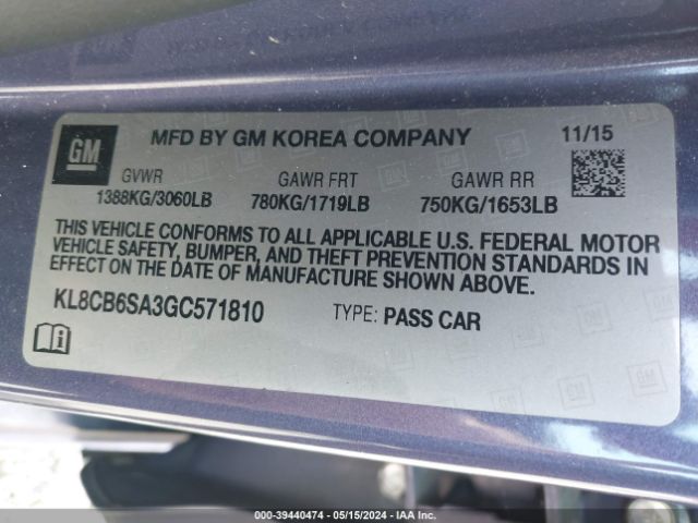 KL8CB6SA3GC571810 Chevrolet Spark Ls Cvt