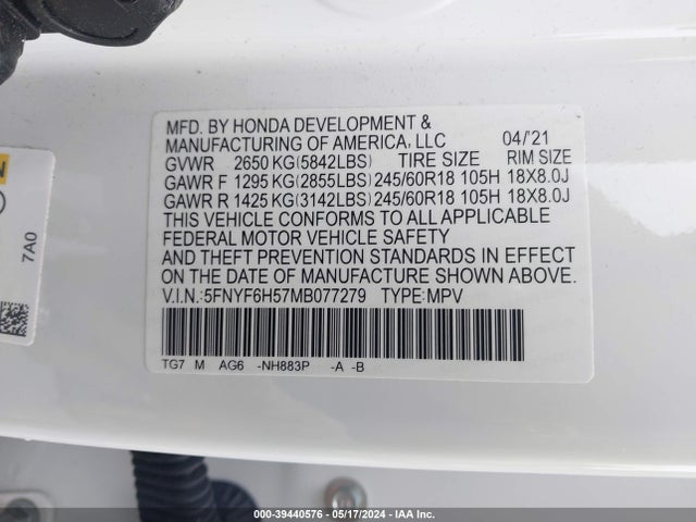 Honda Pilot Awd Ex-l 2021 5FNYF6H57MB077279 Image 9