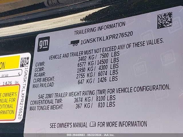 1GNSKTKLXPR276520 Chevrolet Tahoe 4wd High Country