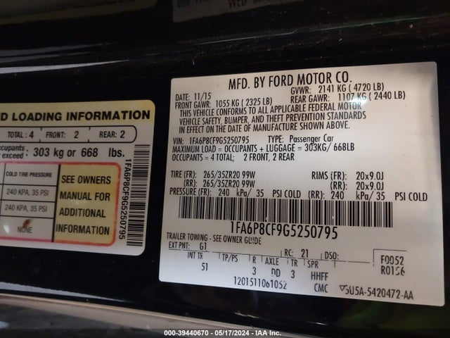Ford Mustang Gt Premium 2016 1FA6P8CF9G5250795 Image 9