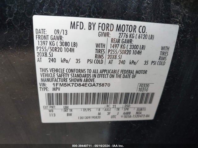 Ford EXPLORER XLT 2014 1FM5K7D84EGA75870 Image 9