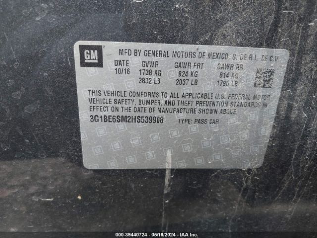 3G1BE6SM2HS539908 Chevrolet Cruze Lt Auto