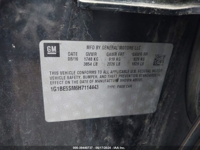 1G1BE5SM6H7114443 Chevrolet Cruze Lt Auto
