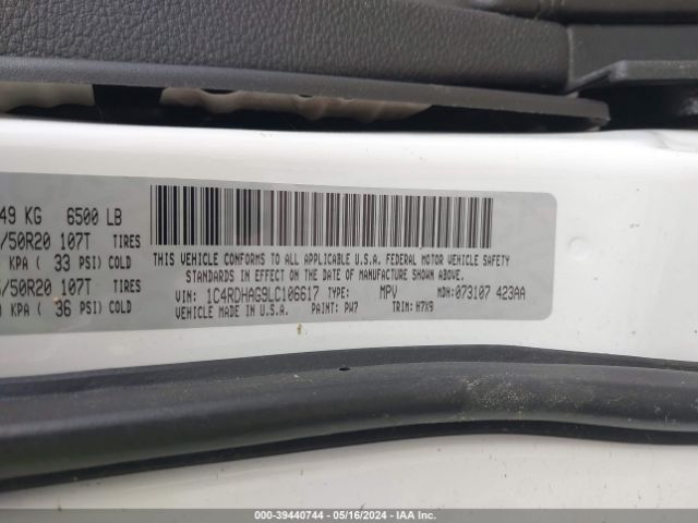 1C4RDHAG9LC106617 Dodge Durango Sxt Plus Rwd