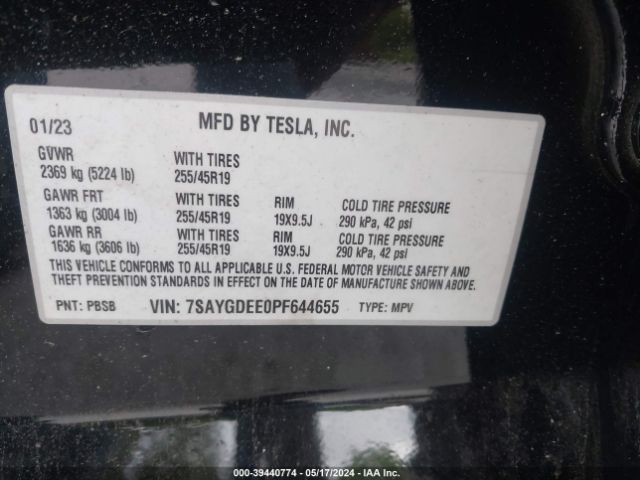7SAYGDEE0PF644655 Tesla Model Y Awd/long Range Dual Motor All-wheel Drive