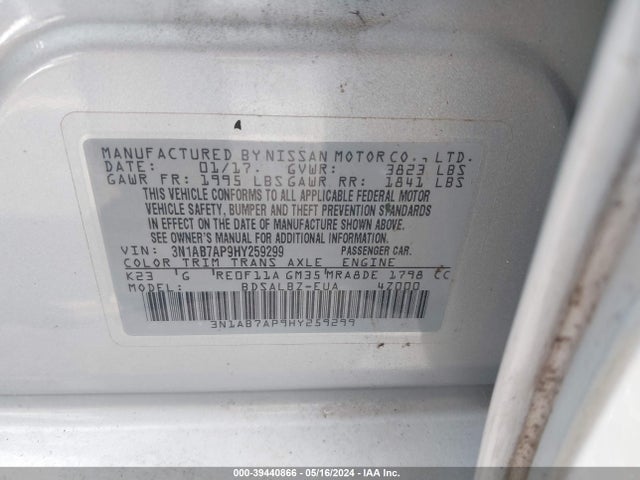 Nissan SENTRA S 2017 3N1AB7AP9HY259299 Image 9