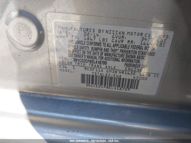 Nissan Versa Note S (sr)/s Plus/sv 2014 3N1CE2CP8EL418709 Image 9
