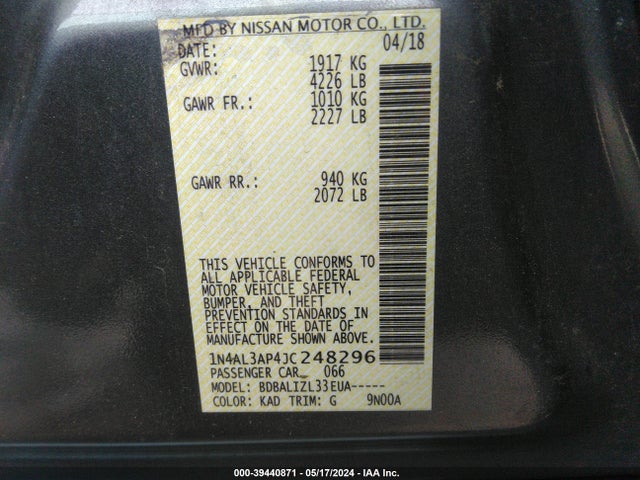 Nissan Altima 2.5 Sv 2018 1N4AL3AP4JC248296 Image 9