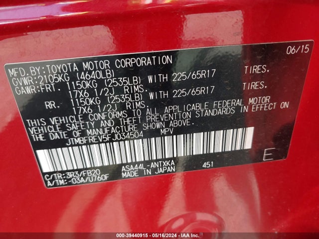 Toyota RAV4 LE 2015 JTMBFREV5FJ034504 Image 9