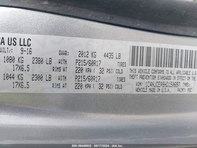 1C4NJCEA9HD150697 Jeep Compass High Altitude Fwd