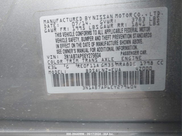 Nissan Sentra Fe+ Sv 2014 3N1AB7AP6EY279604 Image 9