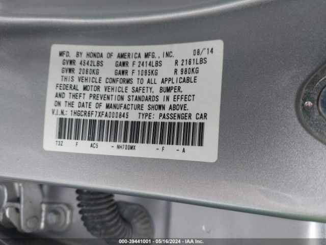 1HGCR6F7XFA000845 Honda Accord Hybrid Touring