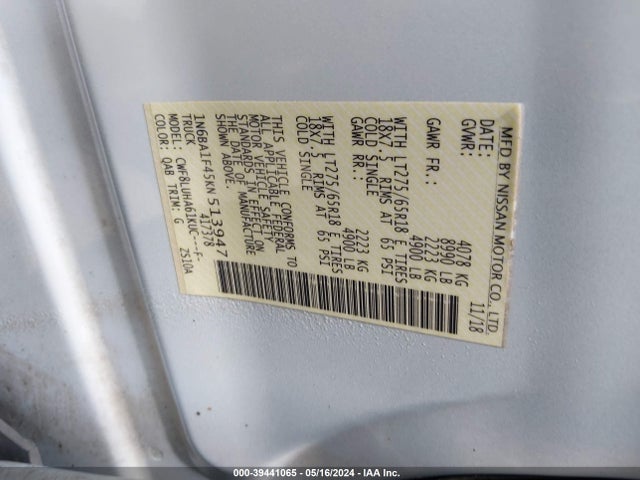 1N6BA1F45KN513947 Nissan Titan Xd Pro-4x Diesel