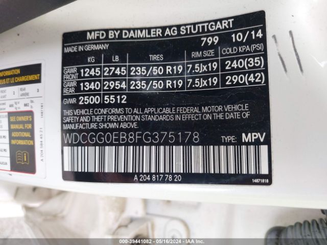 WDCGG0EB8FG375178 Mercedes-Benz Glk 250 Bluetec 4matic