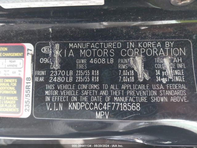 KNDPCCAC4F7718568 KIA Sportage Ex