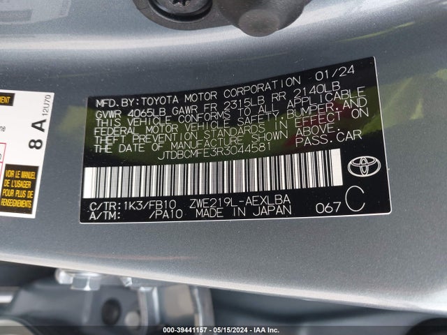 Toyota Corolla Hybrid Le 2024 JTDBCMFE3R3044581 Image 9