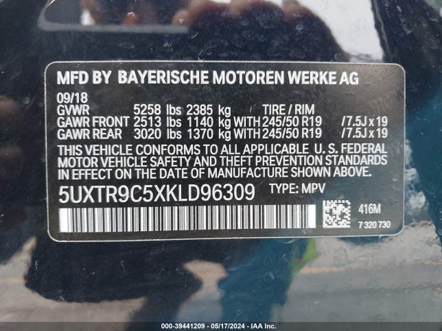 BMW X3 Xdrive30i 2019 5UXTR9C5XKLD96309 Image 9