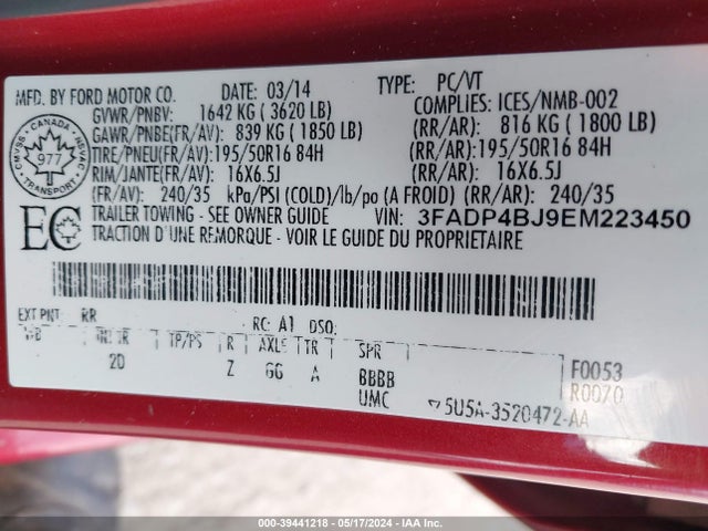 Aukcja sprzedaży 2014 Ford Fiesta Se, vin: 3FADP4BJ9EM223450, numer aukcji: 39441218