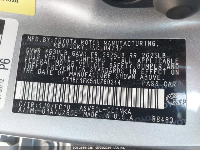 Toyota CAMRY LE 2017 4T1BF1FK5HU780244 Image 9