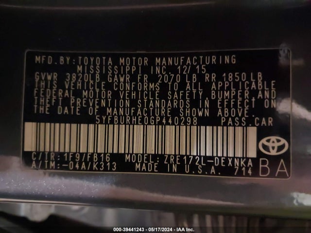 Toyota COROLLA LE 2016 5YFBURHE0GP440298 Image 9
