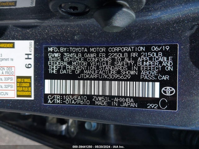 Toyota PRIUS XLE 2019 JTDKARFU7K3095629 Image 9