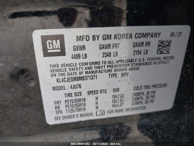 KL4CJESM8MB371371 Buick Encore Awd Preferred