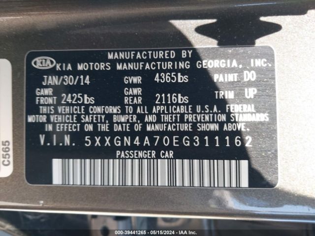 5XXGN4A70EG311162 KIA OPTIMA EX