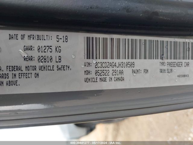 2C3CDZAG4JH310509 Dodge Challenger Sxt Plus