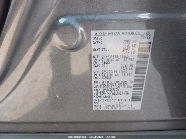 5N1AT2MTXLC730363 Nissan Rogue Sl Fwd
